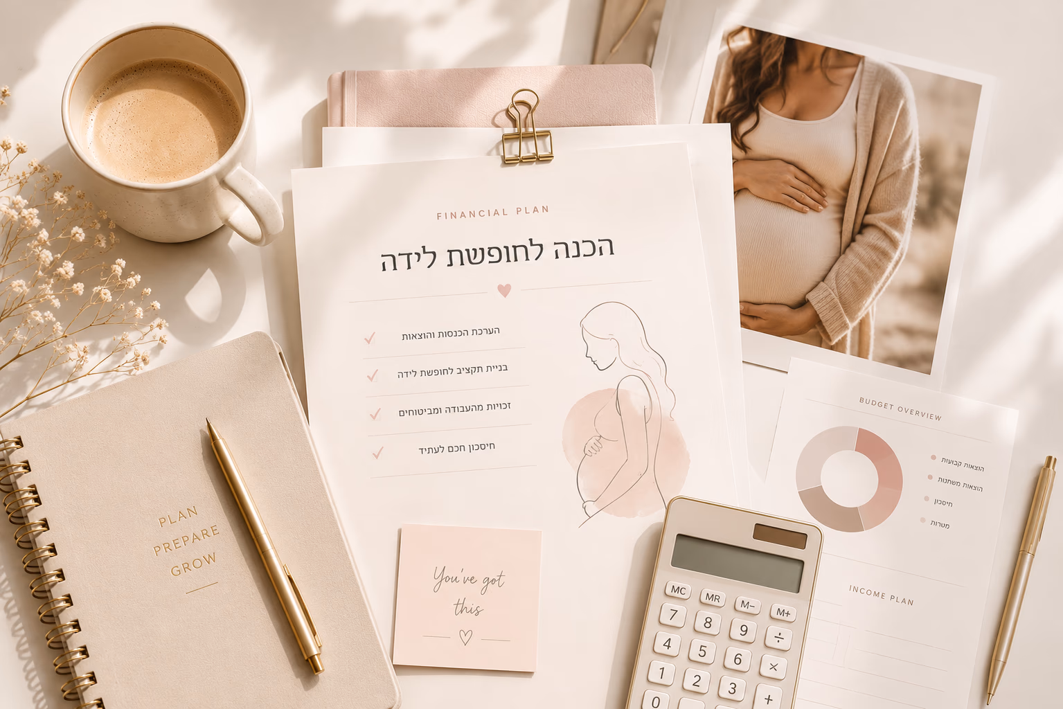 אישה בהריון מתכננת את התקציב לקראת חופשת הלידה